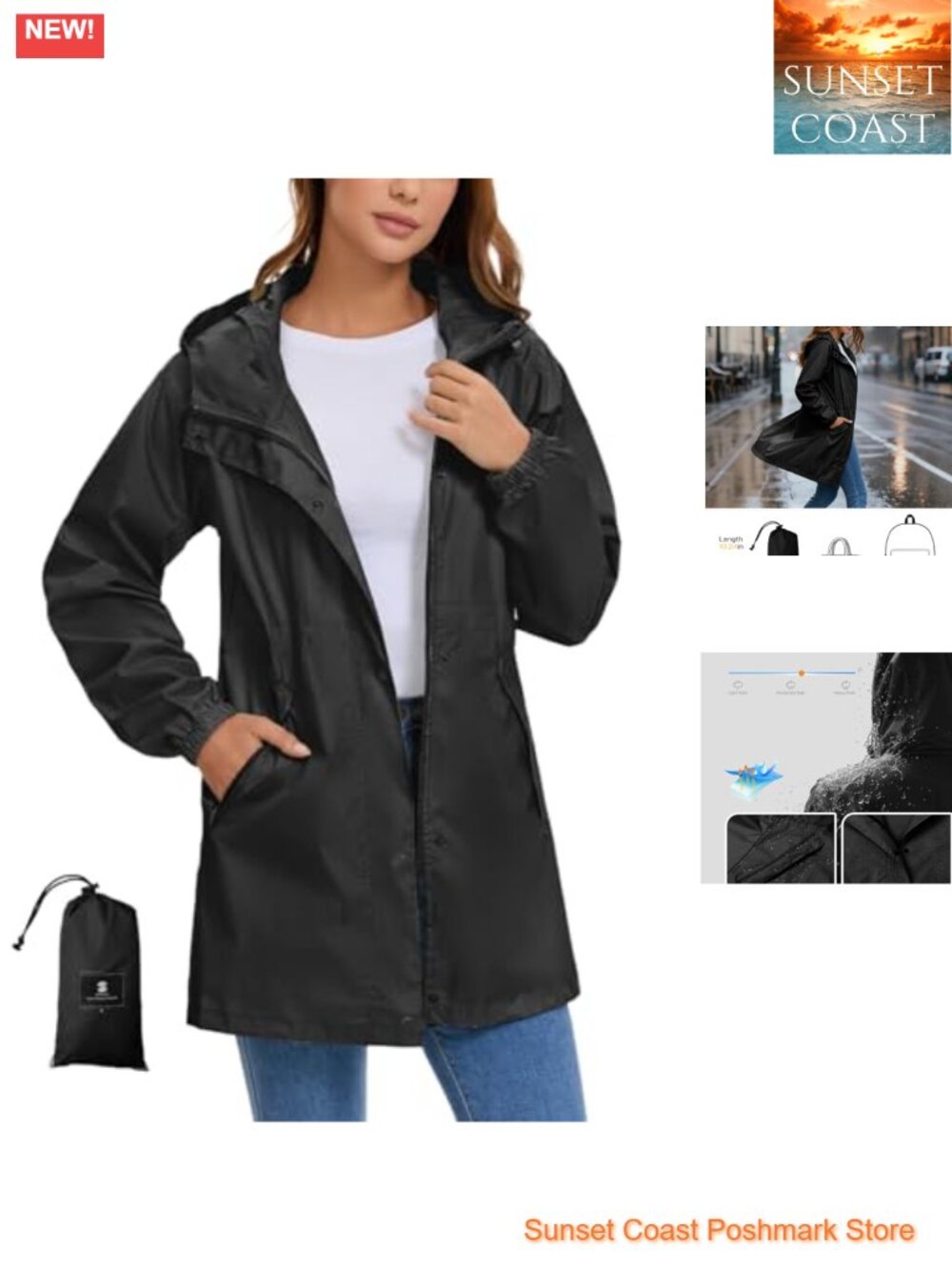 SaphiRose Lightweight Packable Waterproof Rain Jacket with Hood